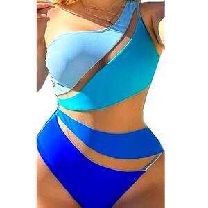 Swmmer Liket Sexy One Piece One Shoulder Monokini Slimming Mesh, M (U.S. 8-10)